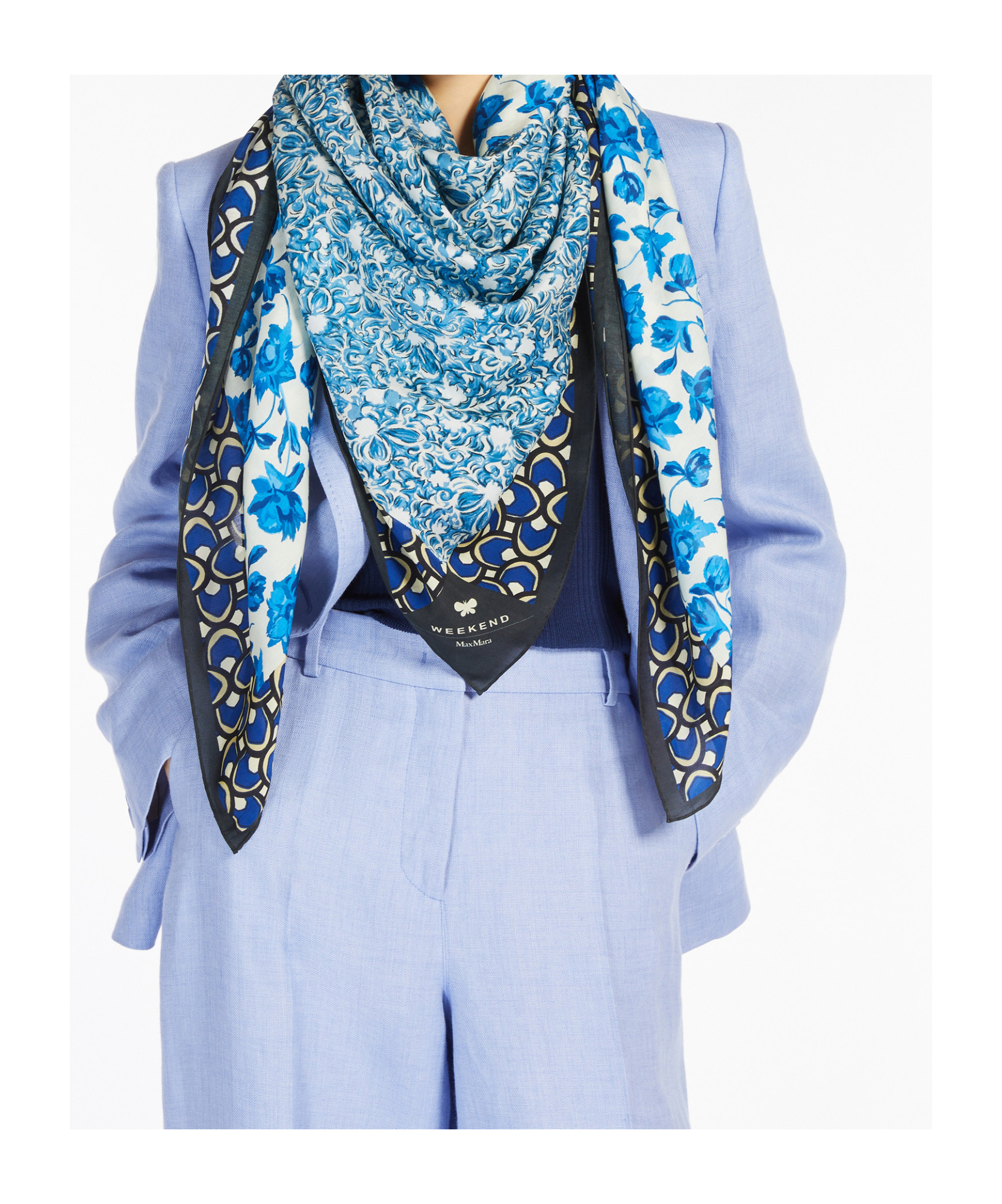 Weekend Max Mara Modal And Printed Silk Shawl In Blue