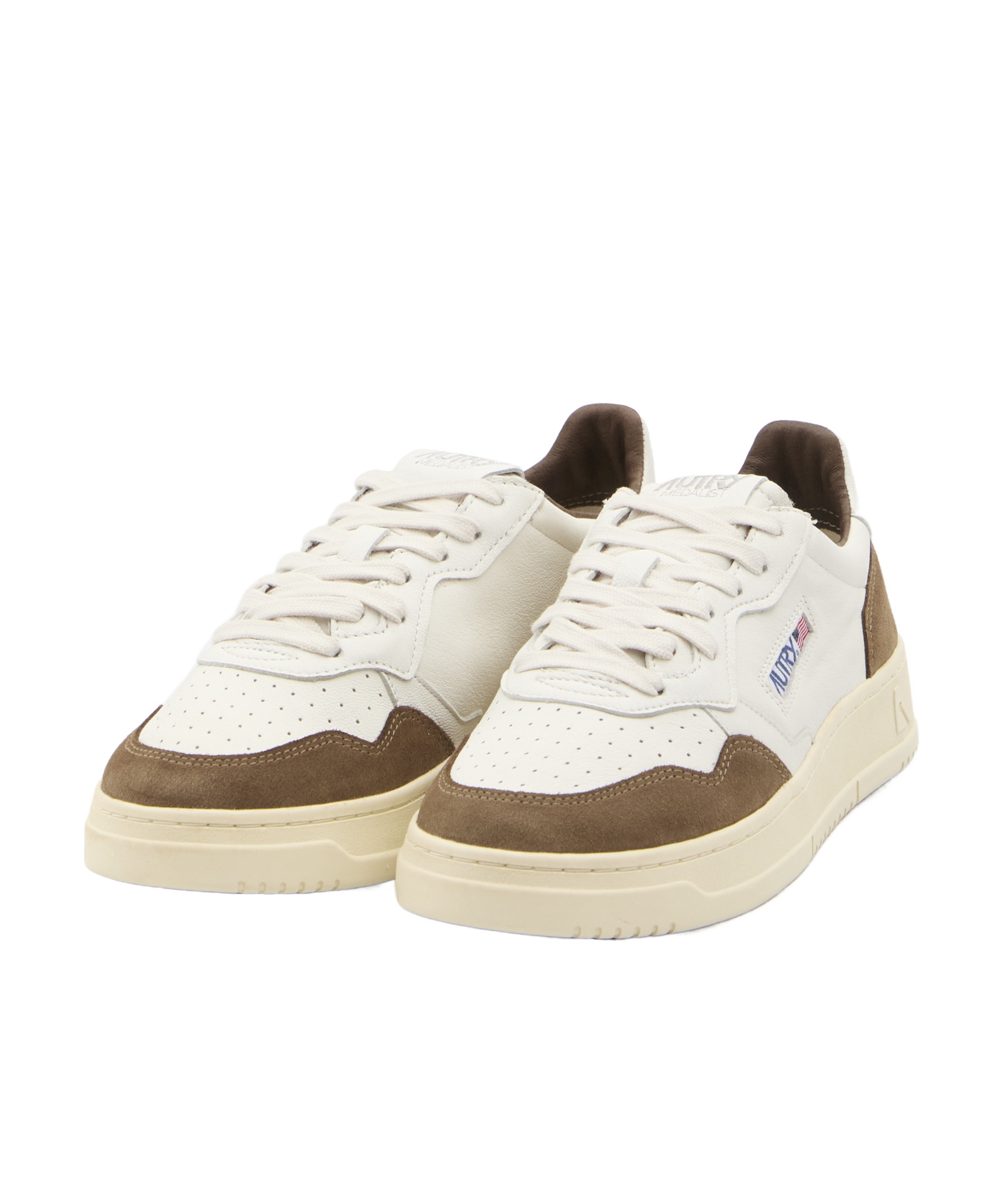 Autry 'medalist' White Low Top Sneakers With Beige Suede Details In White