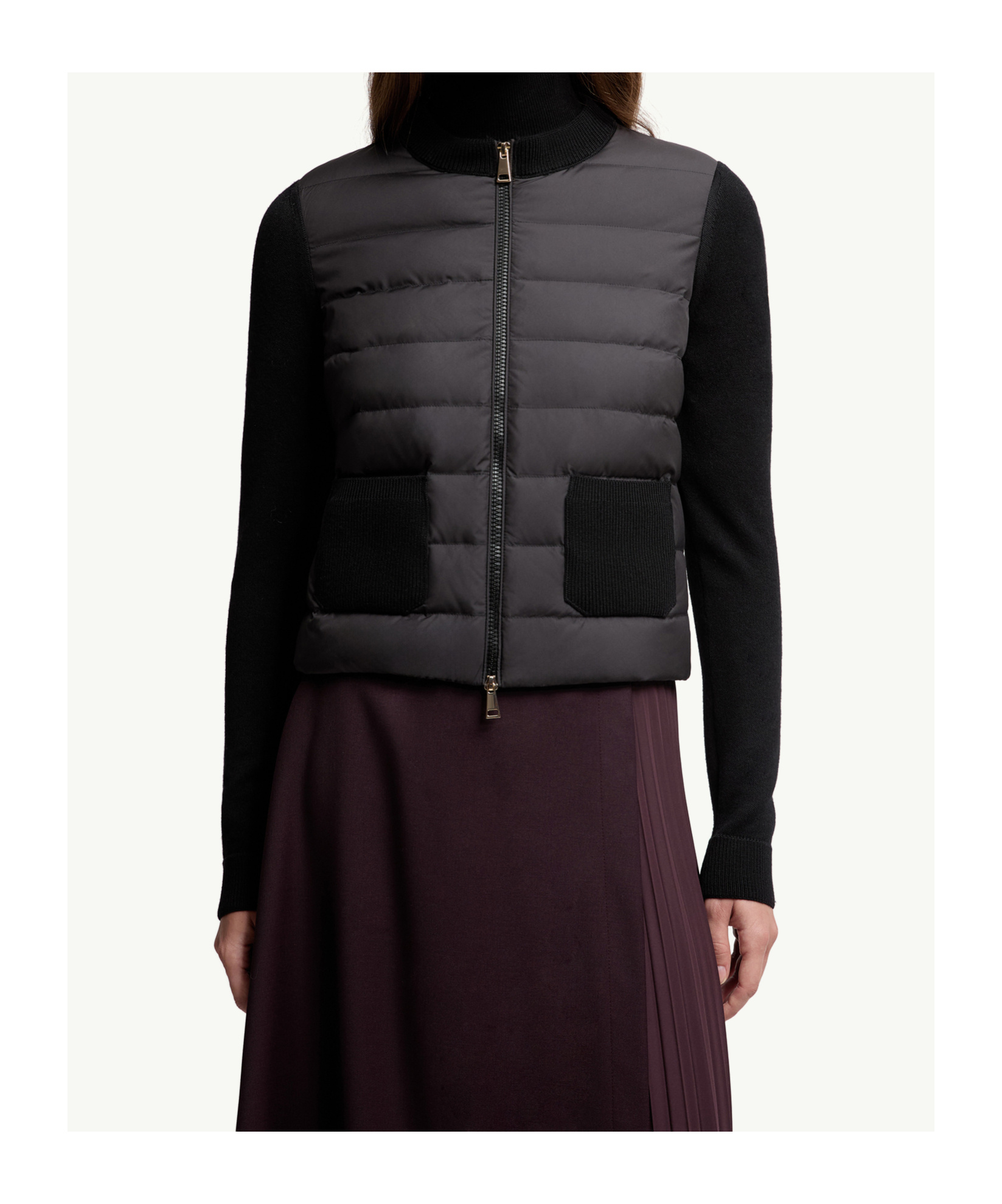 Moncler Wool And Quilted Shell Down Cardigan In Black