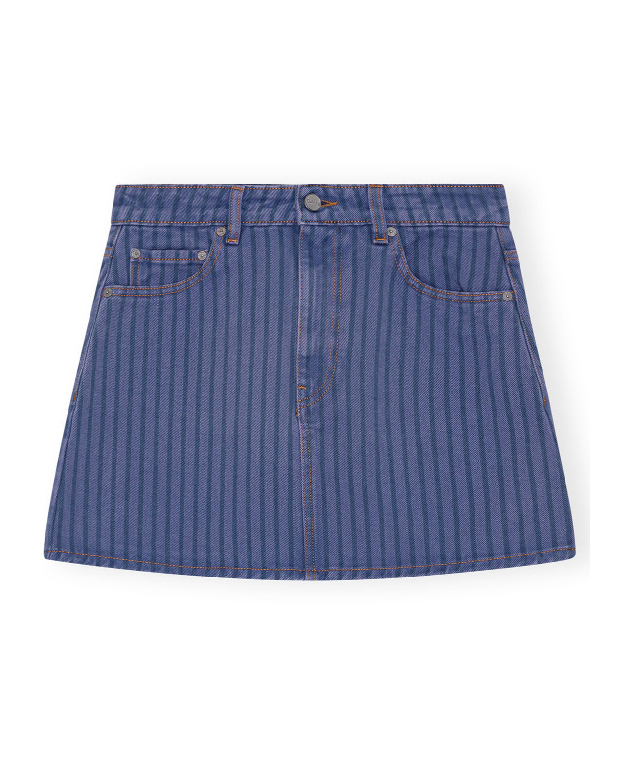 Ganni Blue Stripe Overdyed Denim Miniskirt In Blue