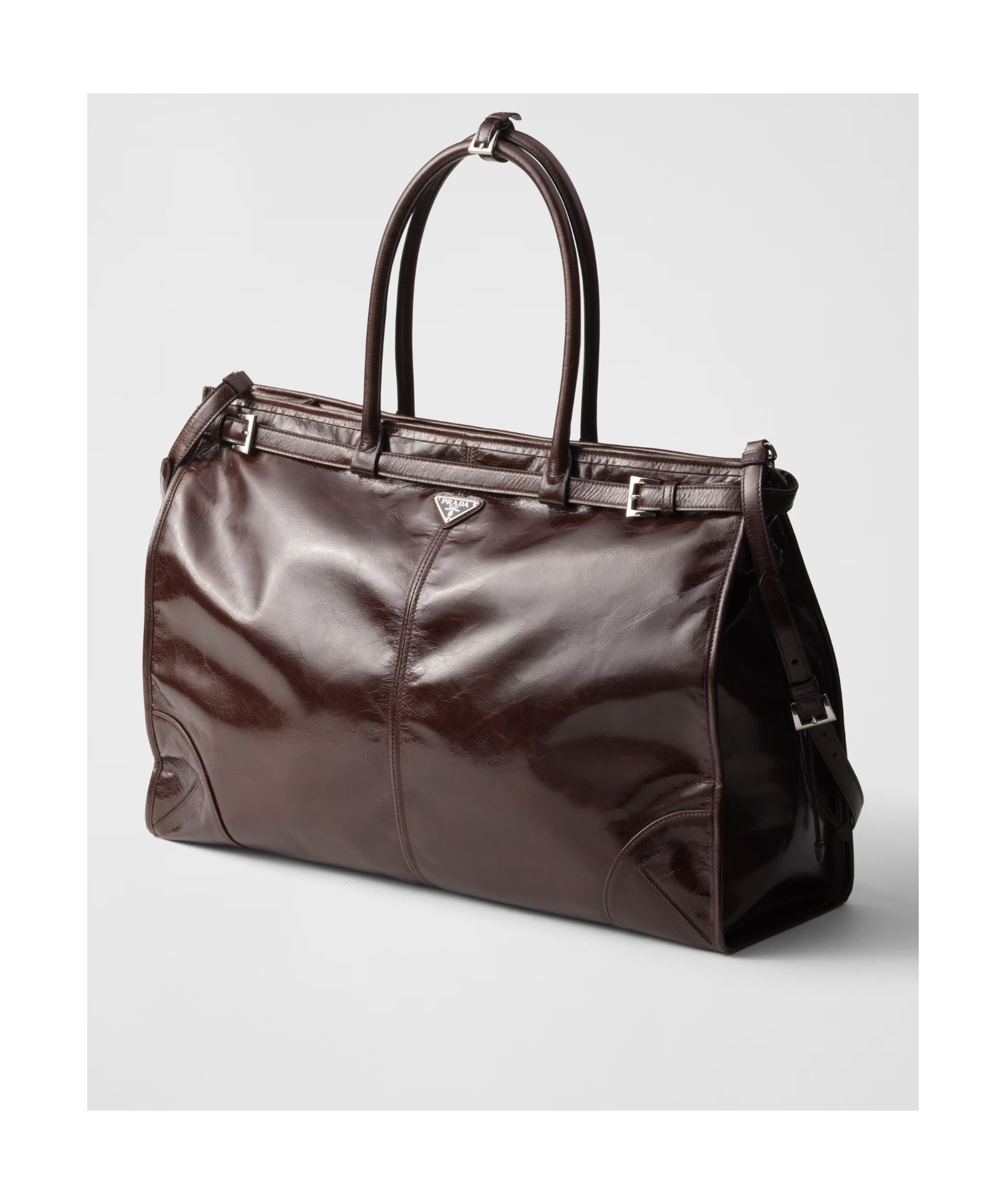 Prada Triangle-logo Leather Tote Bag In Dark Brown