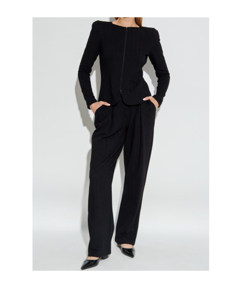 Emporio Armani Chevron-motif Pleated Straight Trousers In Black