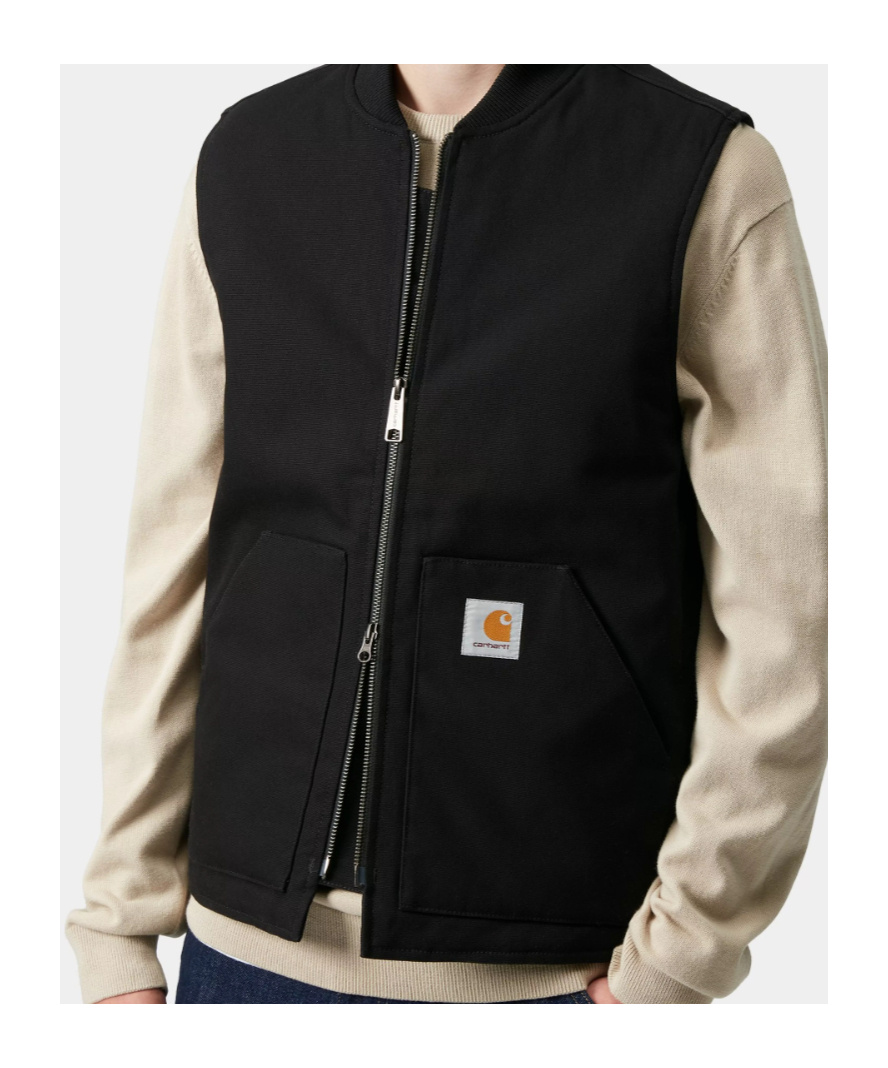 Carhartt Canvas Waistcoat Front Pockets Sleeveless Design In Black