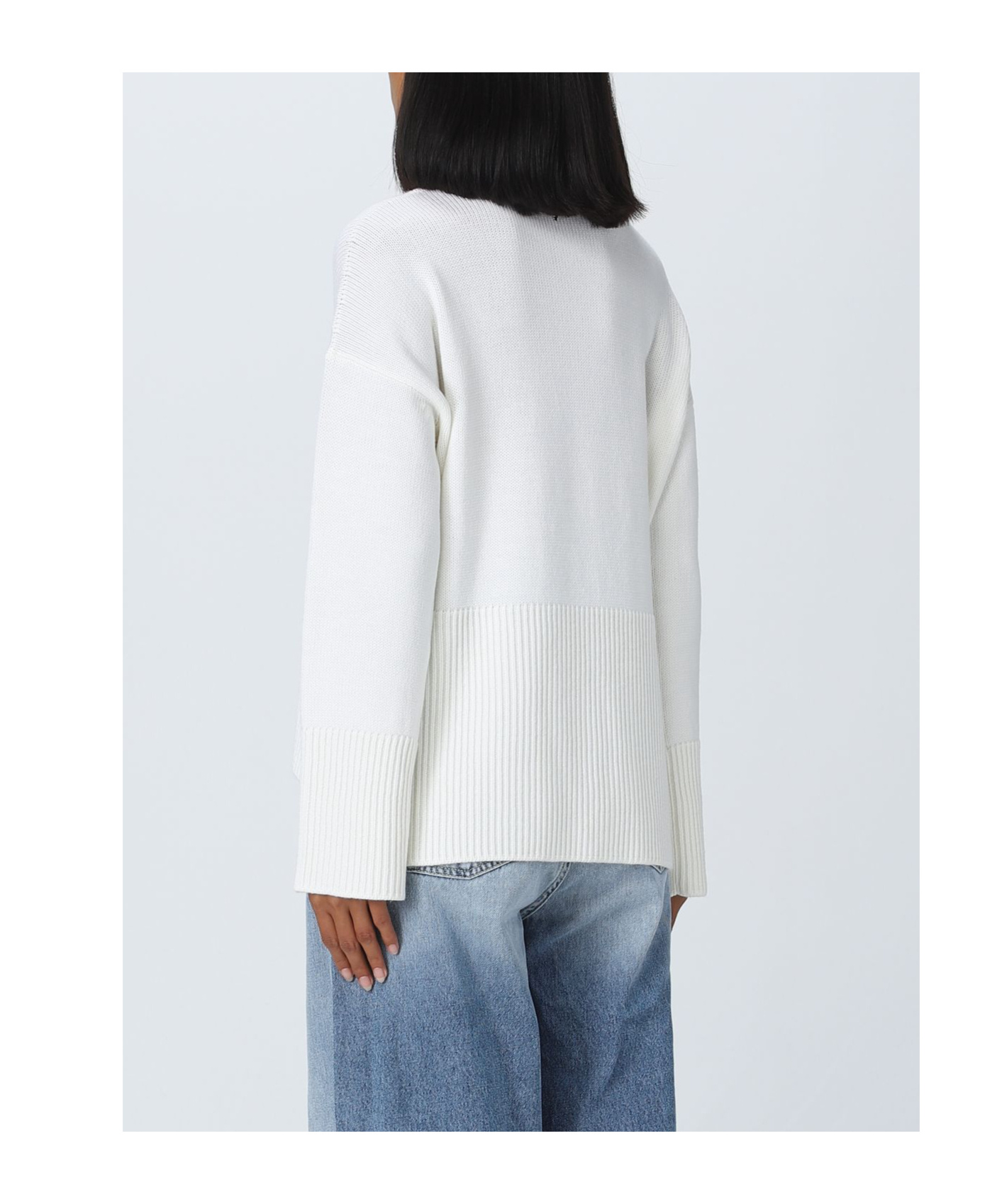 Dondup High-neck White Wool Sweater With Ribbed Detailing In White