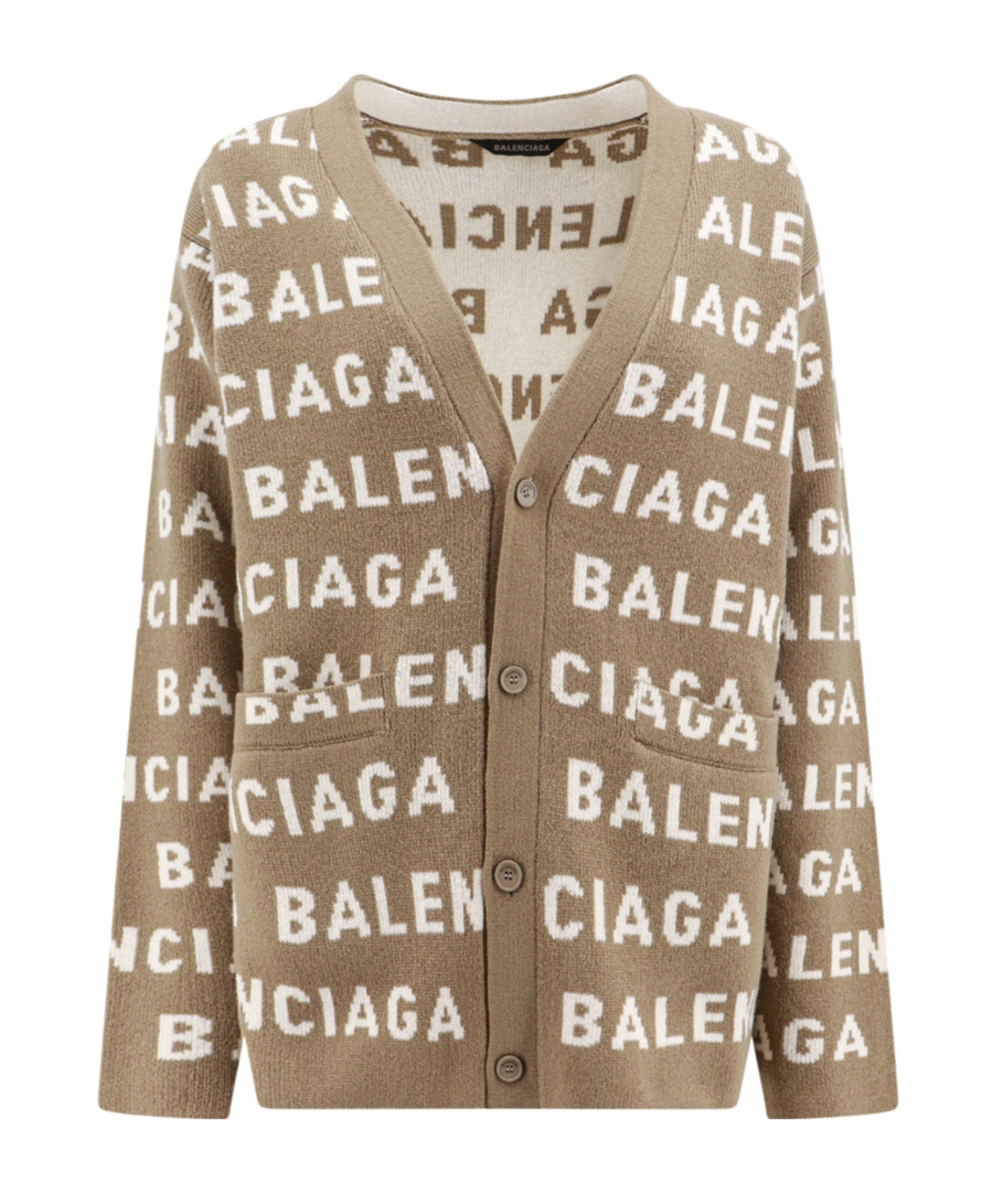 Balenciaga Logo-jacquard Button-up Cardigan In Nude