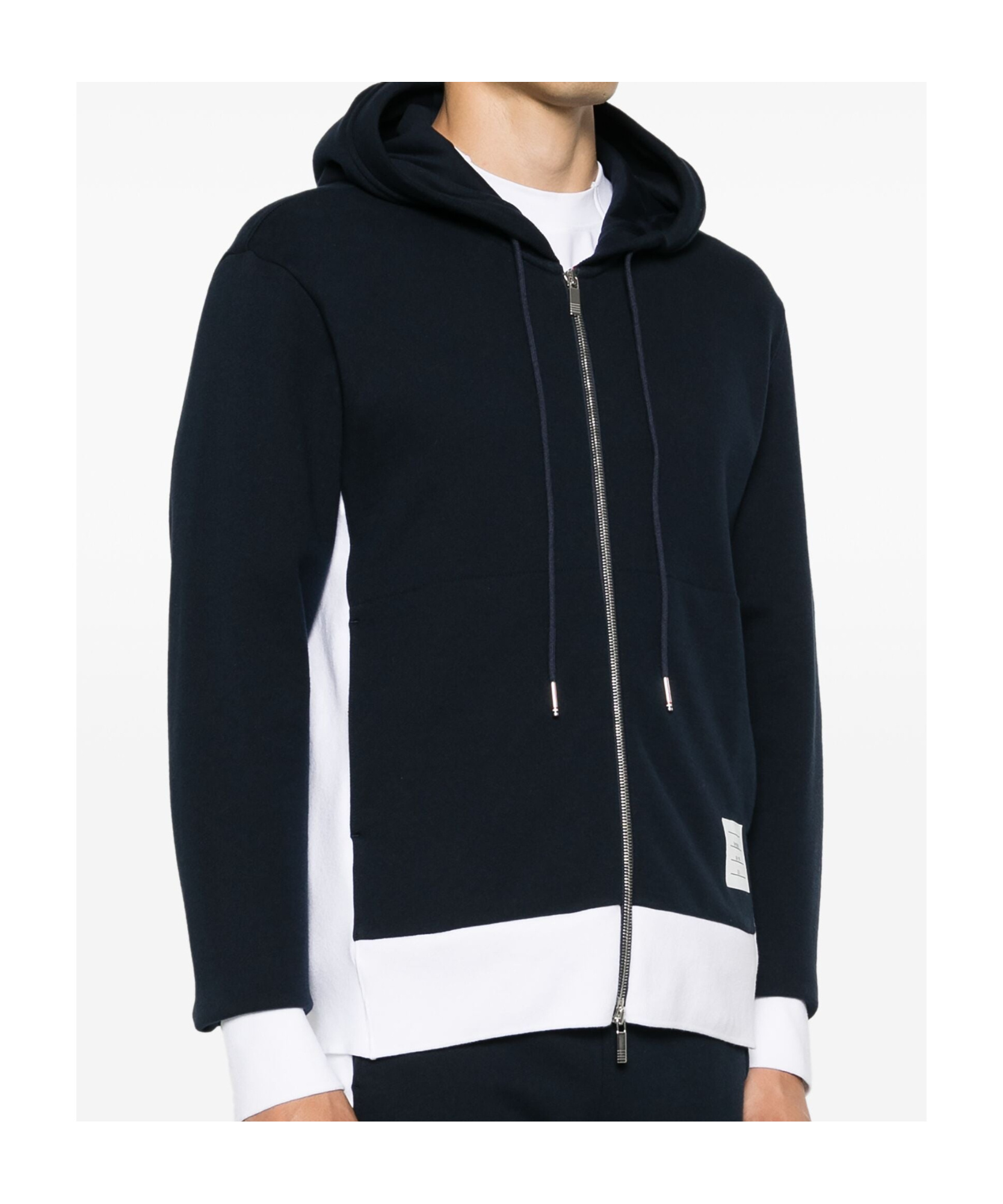 Thom Browne Zip Up Hoodie With Engineered 4 Bar In Color Blocked Solid In Blue
