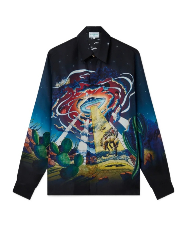 Casablanca Black Long-sleeve Shirt With Graphic Print In Silk Man In Multi
