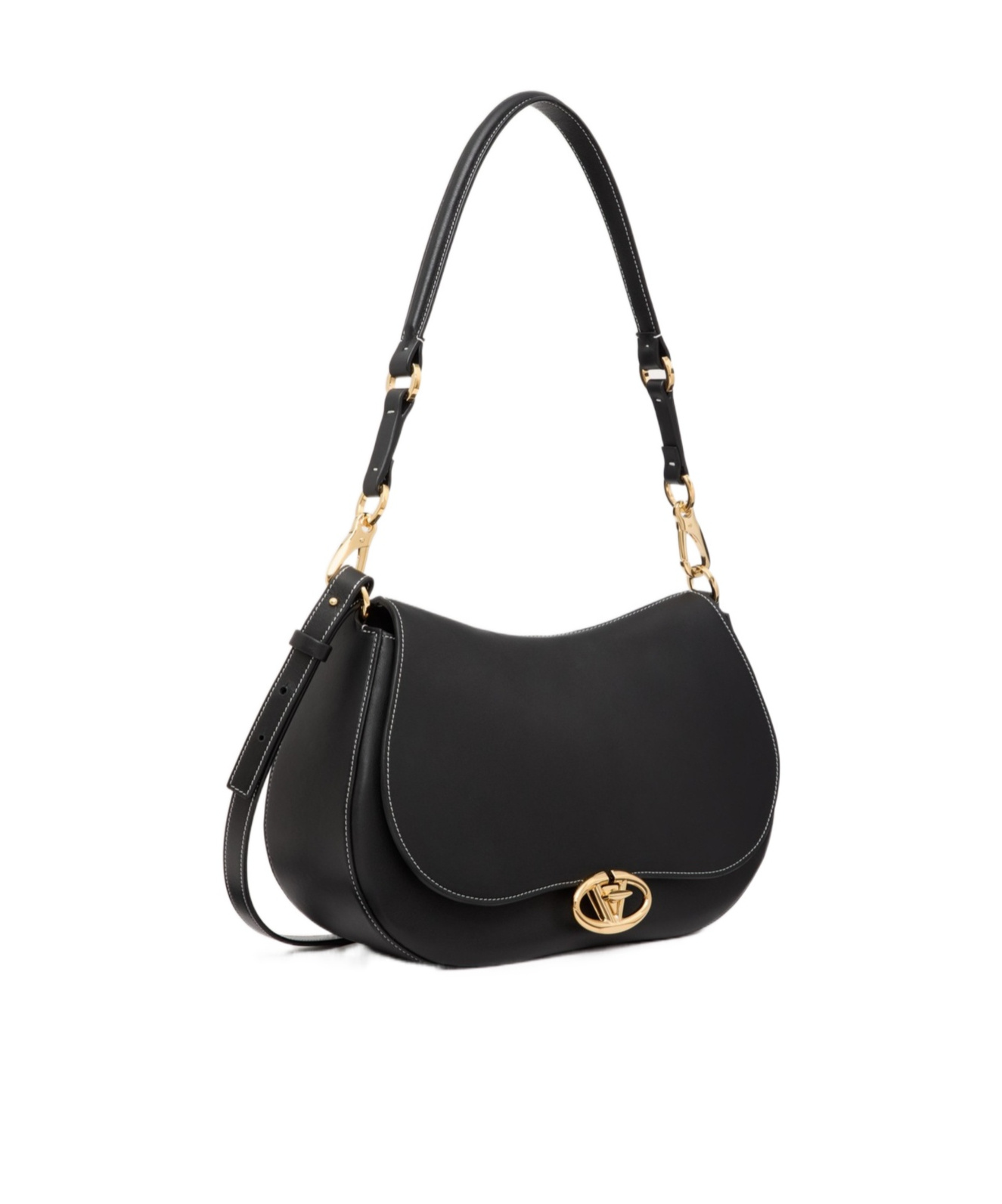 Valentino Medium Ohval Leather Shoulder Bag In Black