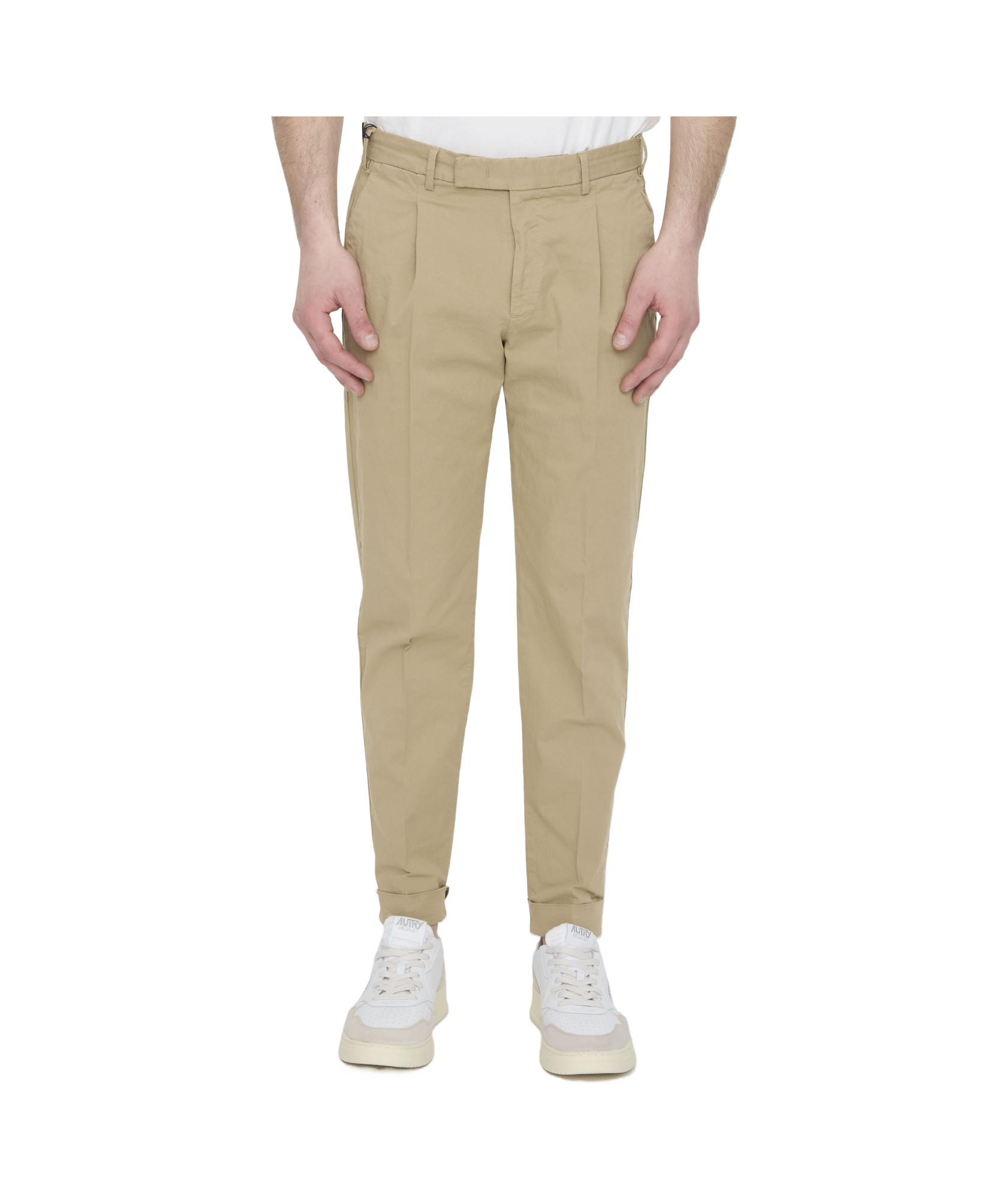 Pt Torino Beige Cotton Trousers In Brown