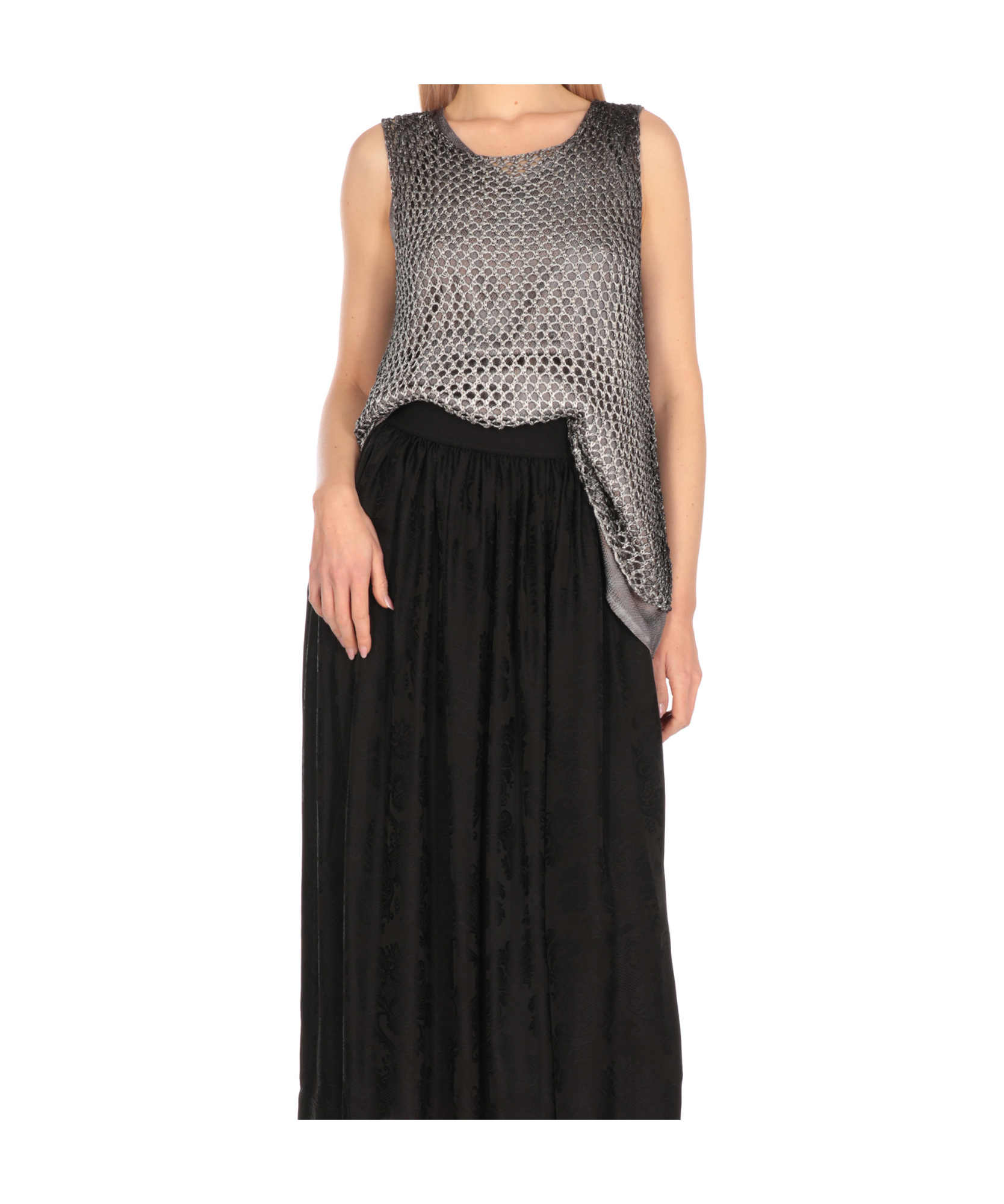 Avant Toi All-over Net Pattern Grey Viscose Top In Black