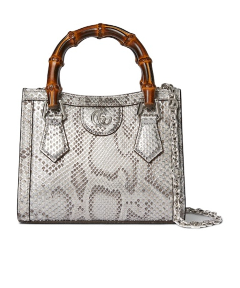 Gucci Diana Python Small Tote Bag In Gray