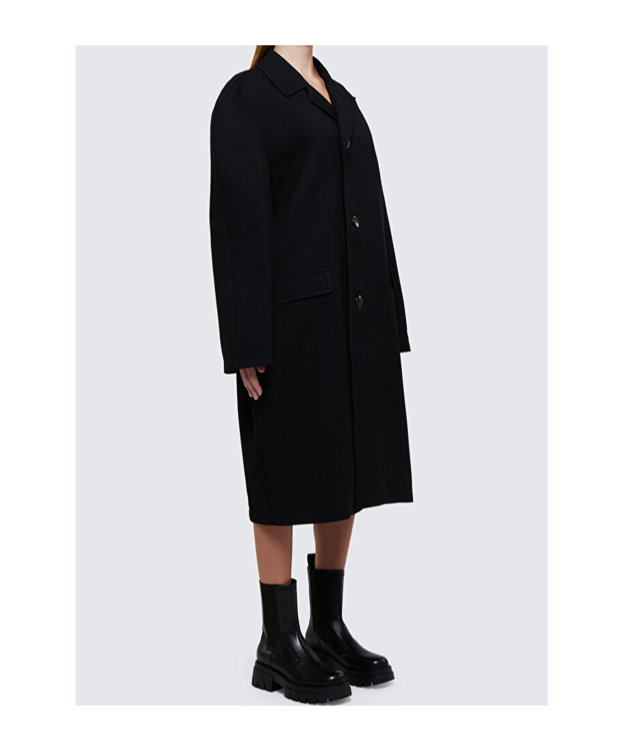 Lemaire Cotton-wool Single Breasted Coat In Black