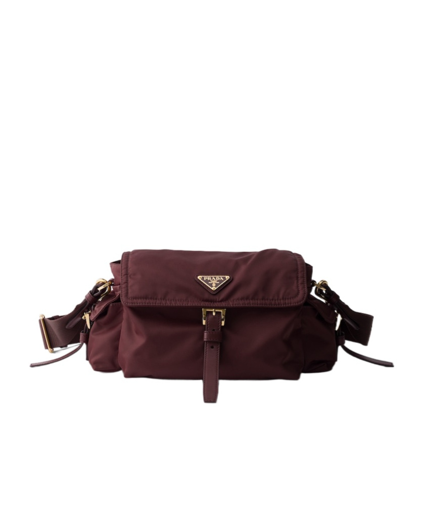 Prada Explore Medium Re-nylon Shoulder Bag With Flap In Brown