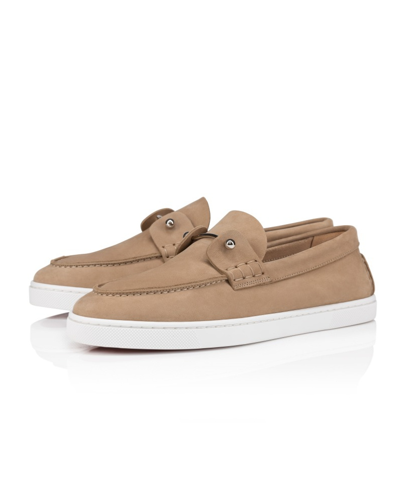 Christian Louboutin Chambeliboat Suede Loafers In Nude