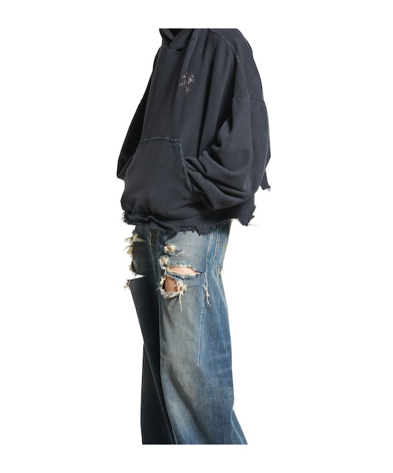 Balenciaga Nail Polish Cropped Hoodie In Faded Black In Faded Black
