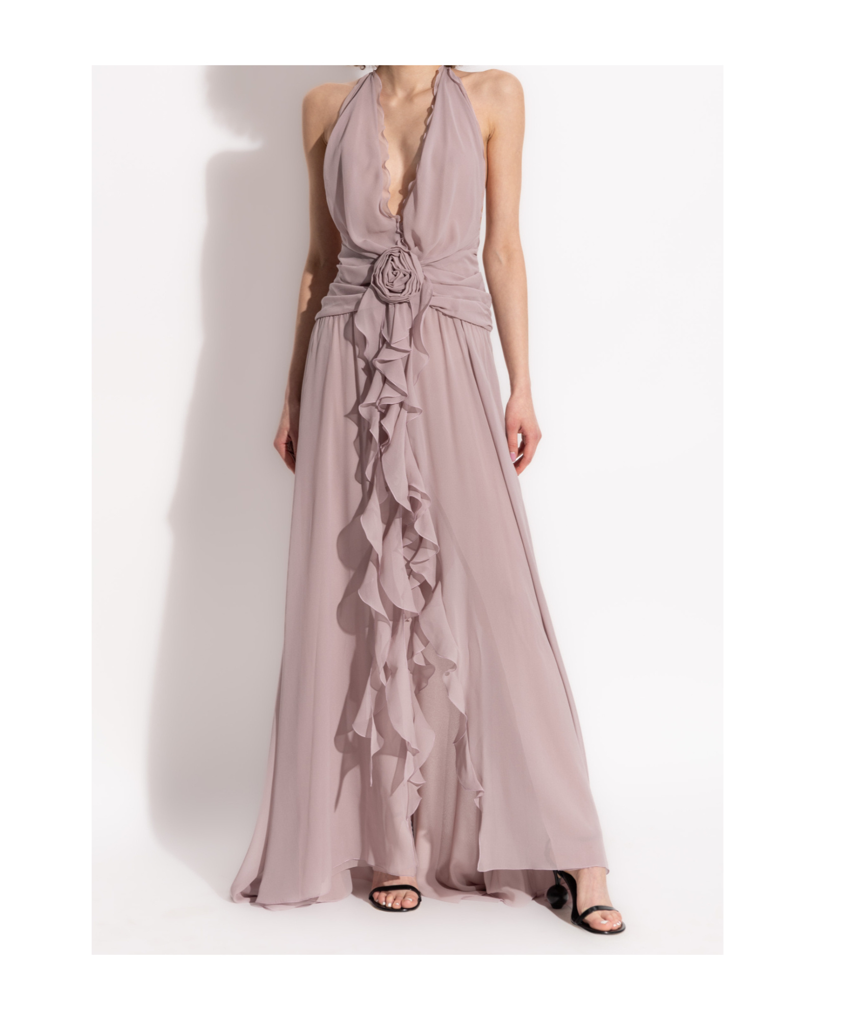 Blumarine Lilac Georgette Long Dress In Nude