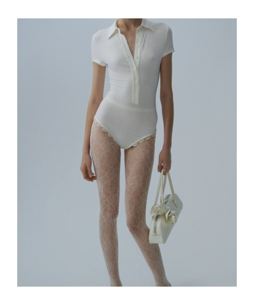 Magda Butrym Lace Trim Short Sleeves Bodysuit In White
