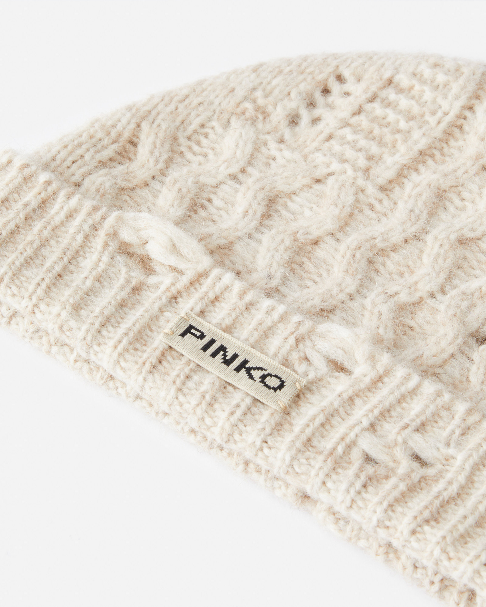 Pinko Curled Wool Knitted Hat In Nude