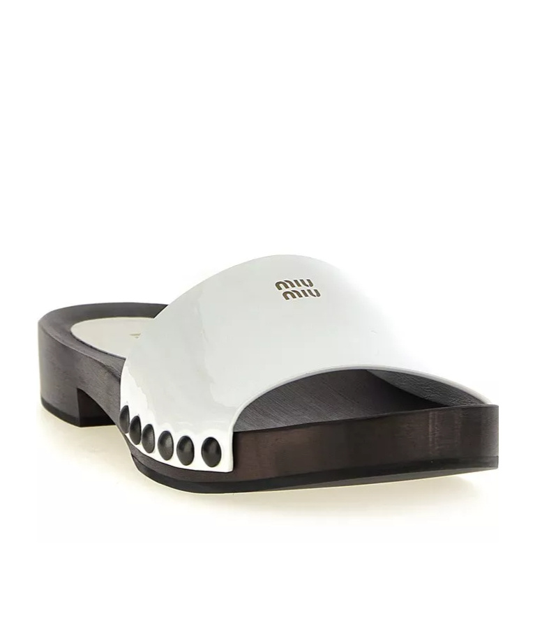 Miu Miu Leather Logo Slide Clogs In White