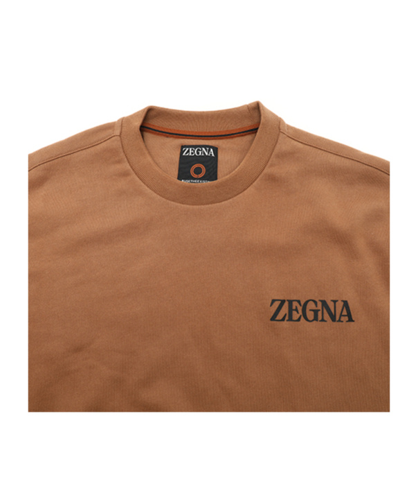 Zegna Crew-neck Sweatshirt With Flocked Logo In Brown