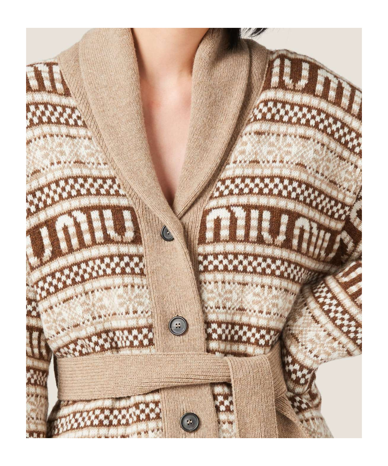 Miu Miu Intarsia-knit Logo Virgin Wool Cardigan In Multicolor