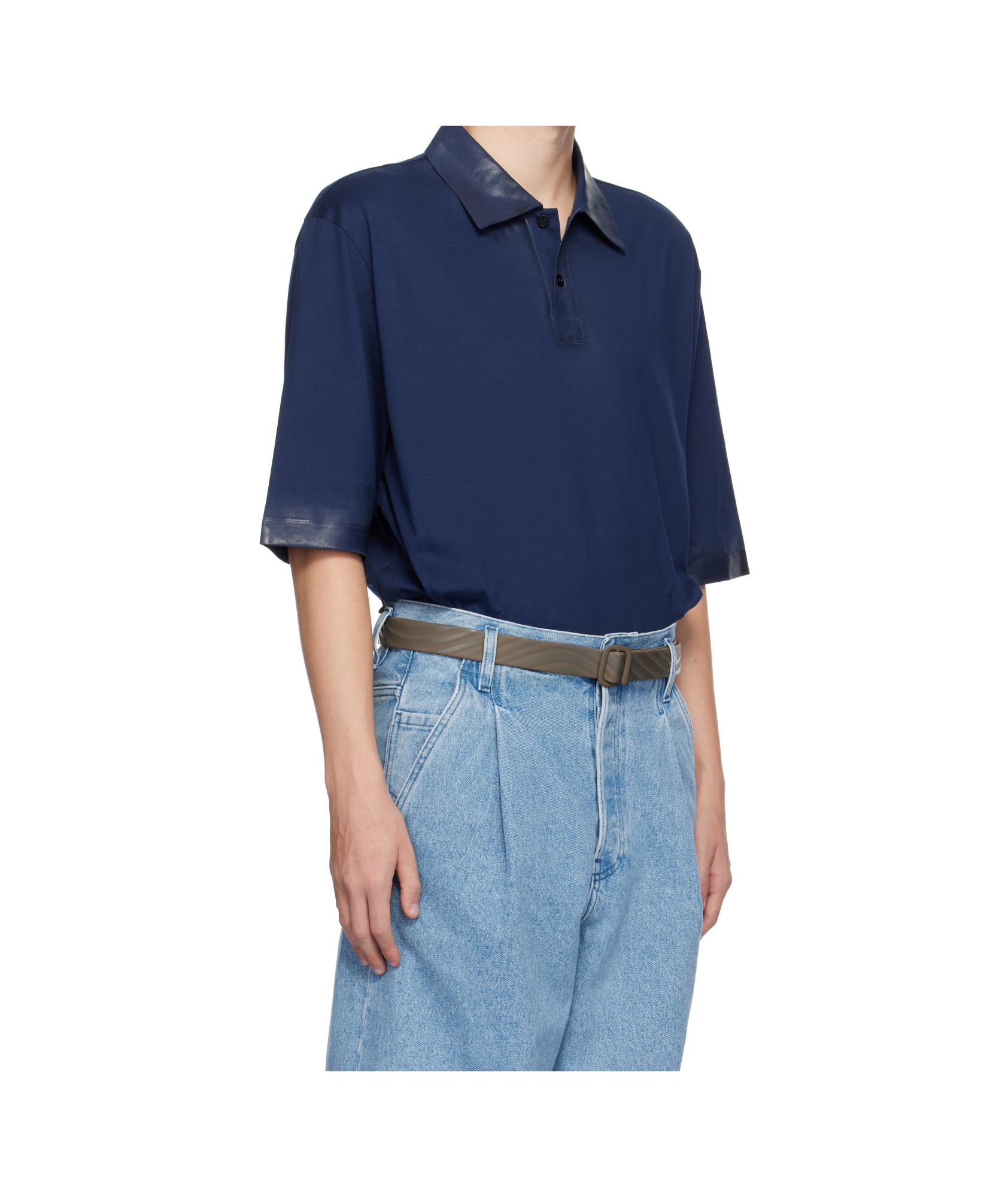 Marni Blue Waxed Polo In Blue