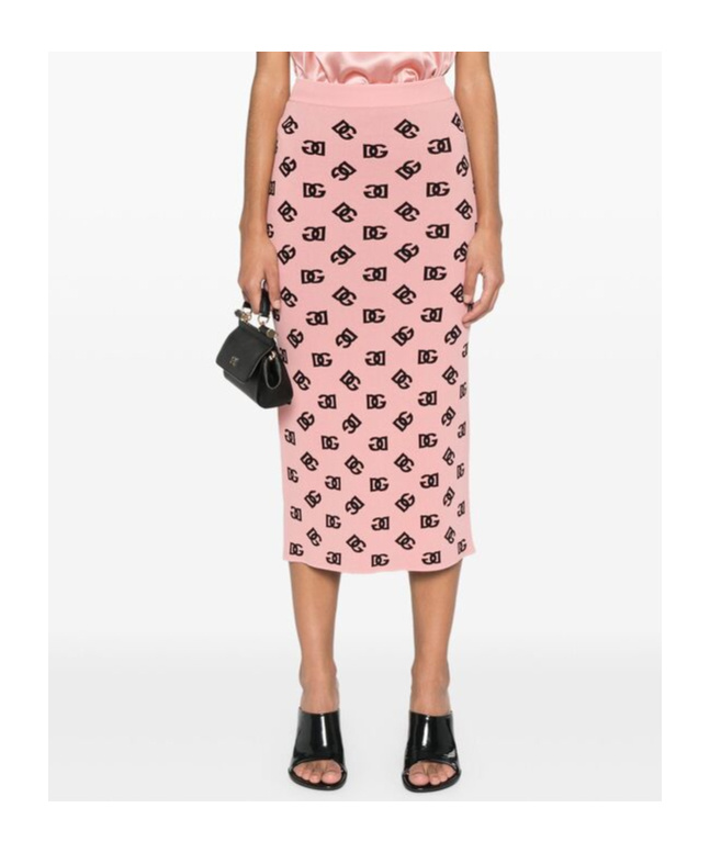 Dolce & Gabbana Pink Skirt With Pencil Design And All-over Printed Dg Logo In Viscose Blend Woman In Pink