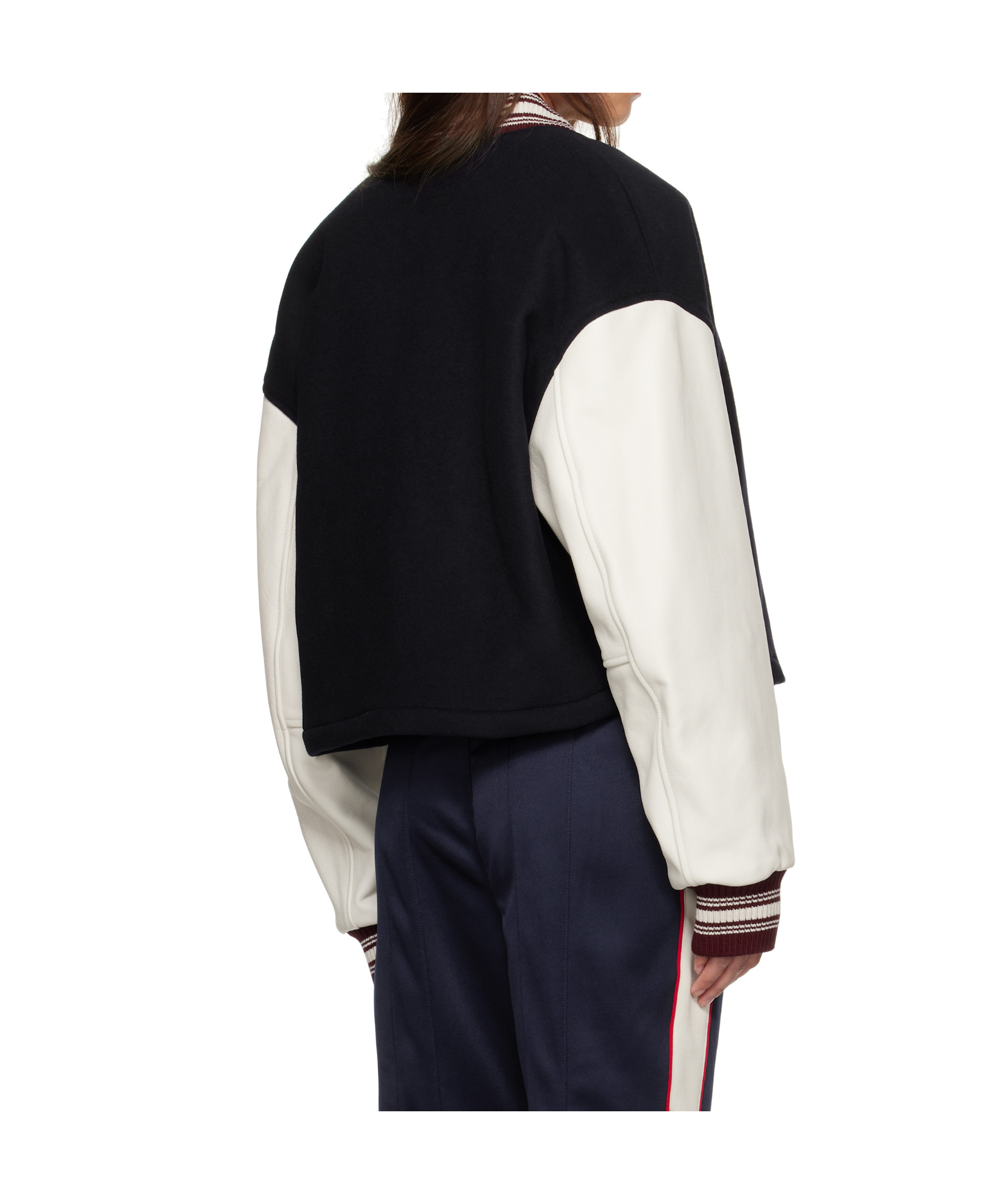 Ambush Navy Cropped Stadium Bomber Jacket In Black