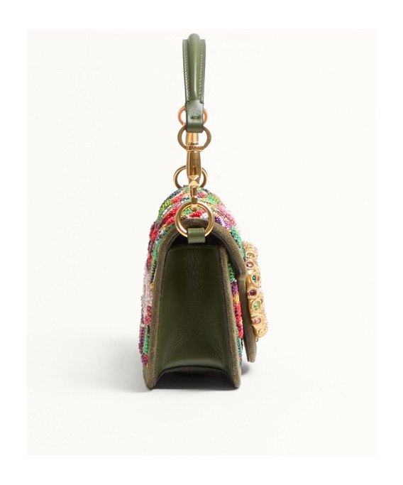 Valentino Loco Small Flower Beaded Shoulder Bag In Nude