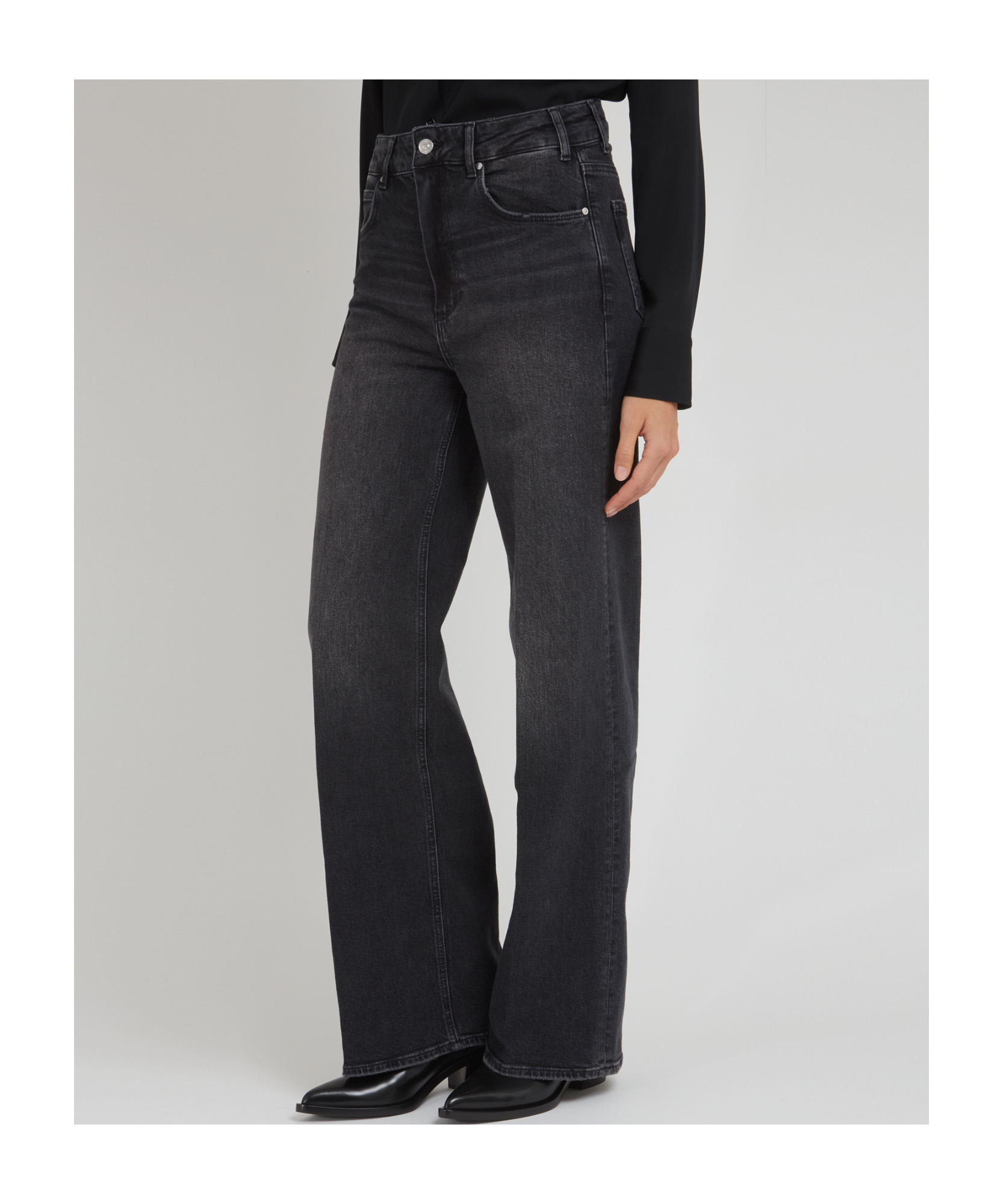 Paige Anessa High Rise Wide Leg Jeans In Viper Black Distressed