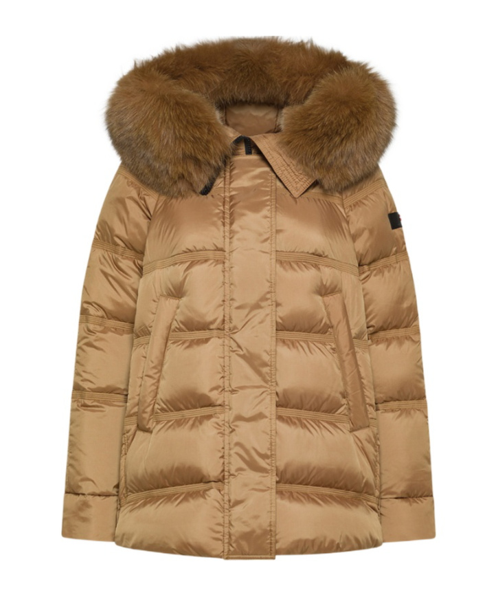 Peuterey Puffer Jacket With Fur Trim In Brown