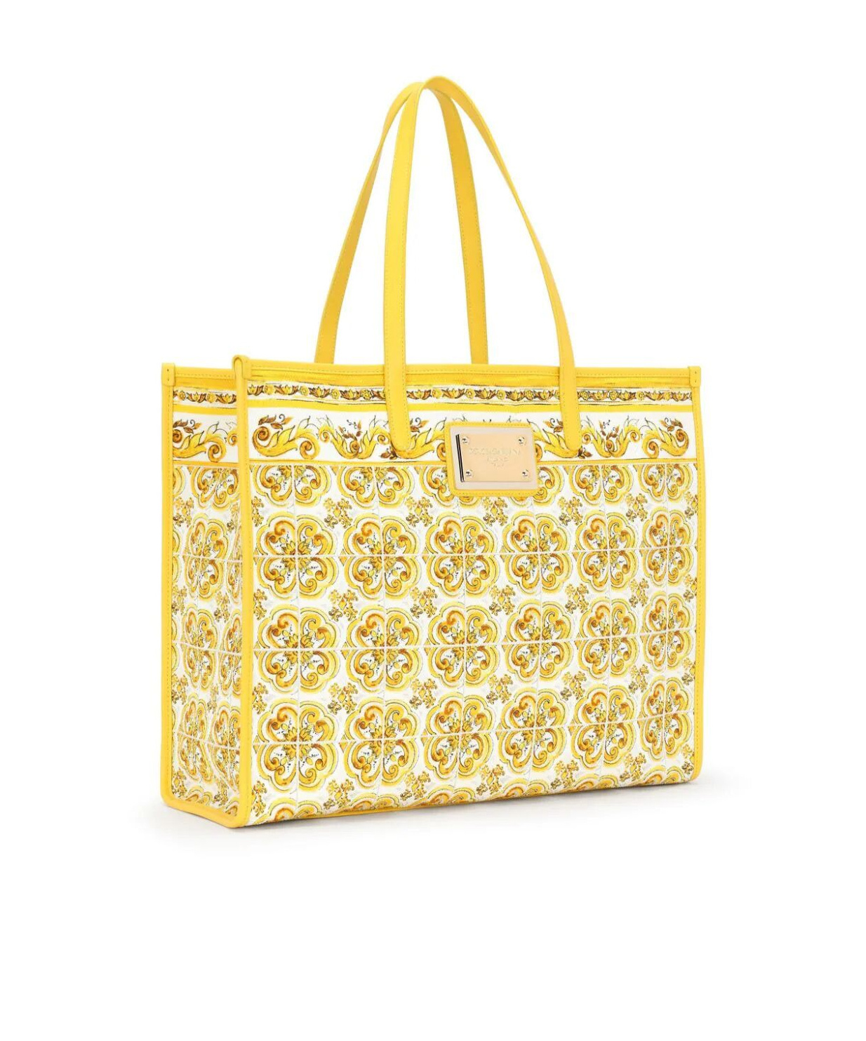 Shop Dolce & Gabbana Large Majolica-print Canvas Tote Bag In Yellow