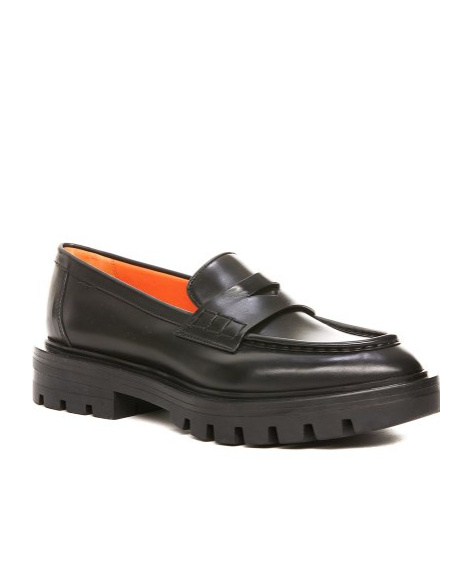 Santoni Women's Polished Black Leather Penny Loafer In Black