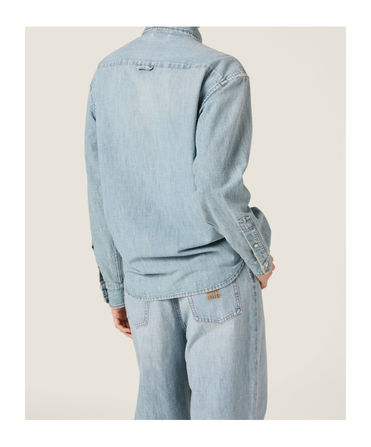 Miu Miu Stylish Collared Shirt Chest Pocket In Blue