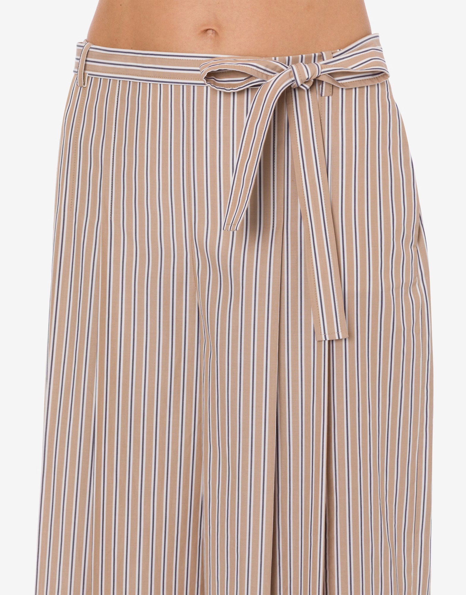 Alberta Ferretti Striped Poplin Belted Wide Pants In Nude