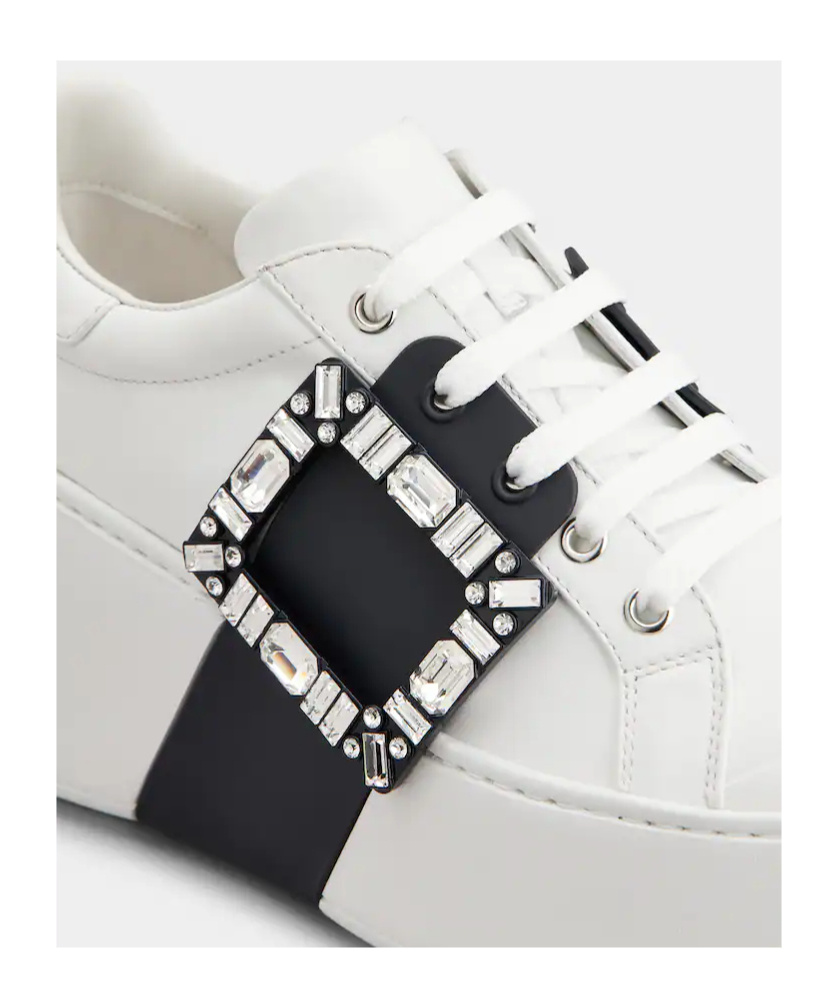 Roger Vivier Viv Skate High Strass Leather Sneakers In White