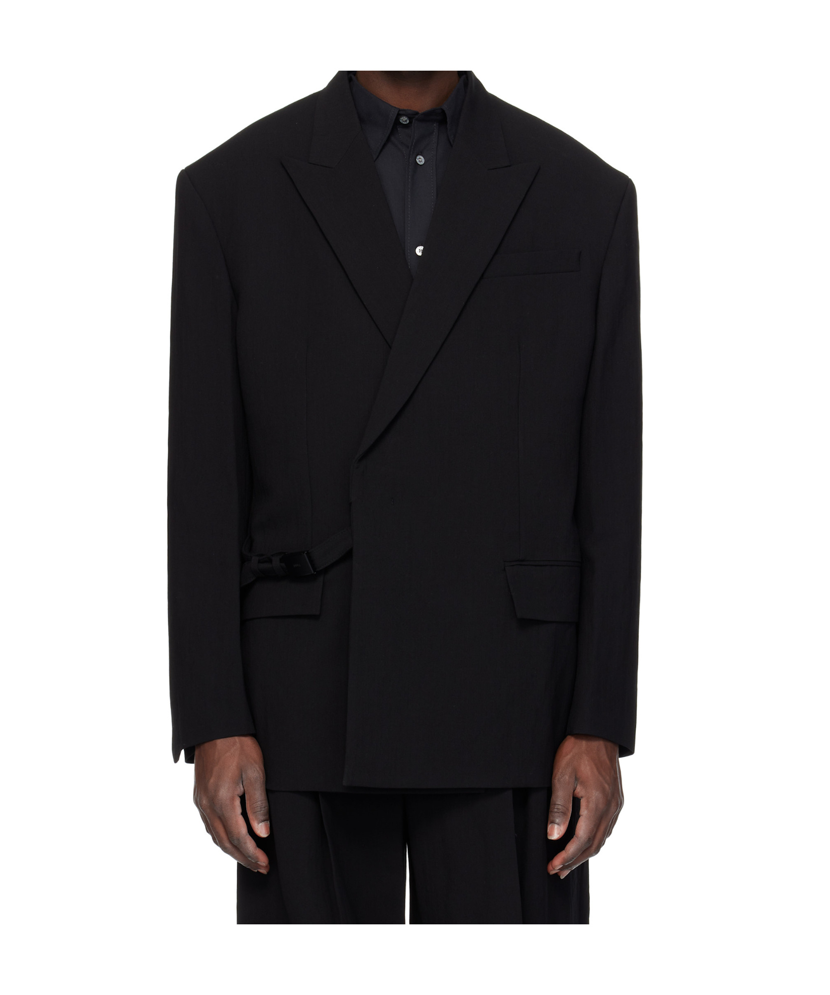 Juunj Black Wool Nylon Strap Blazer In Black