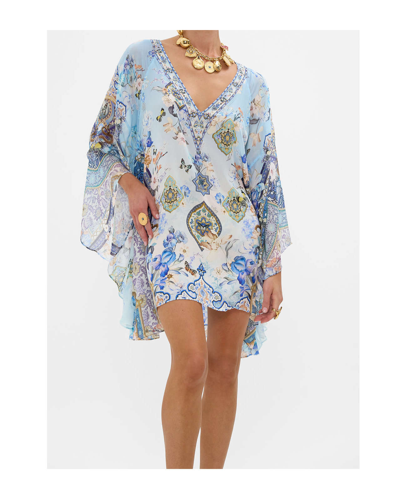 Camilla Raglan Sleeve Flared Kaftan Al Manial Palace Memoirs In Blue