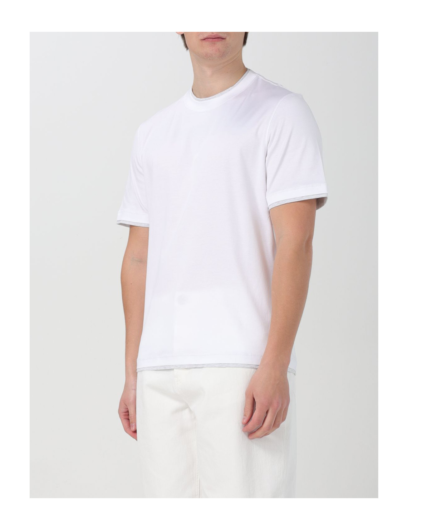 Brunello Cucinelli White Cotton Faux Layering T-shirt In White