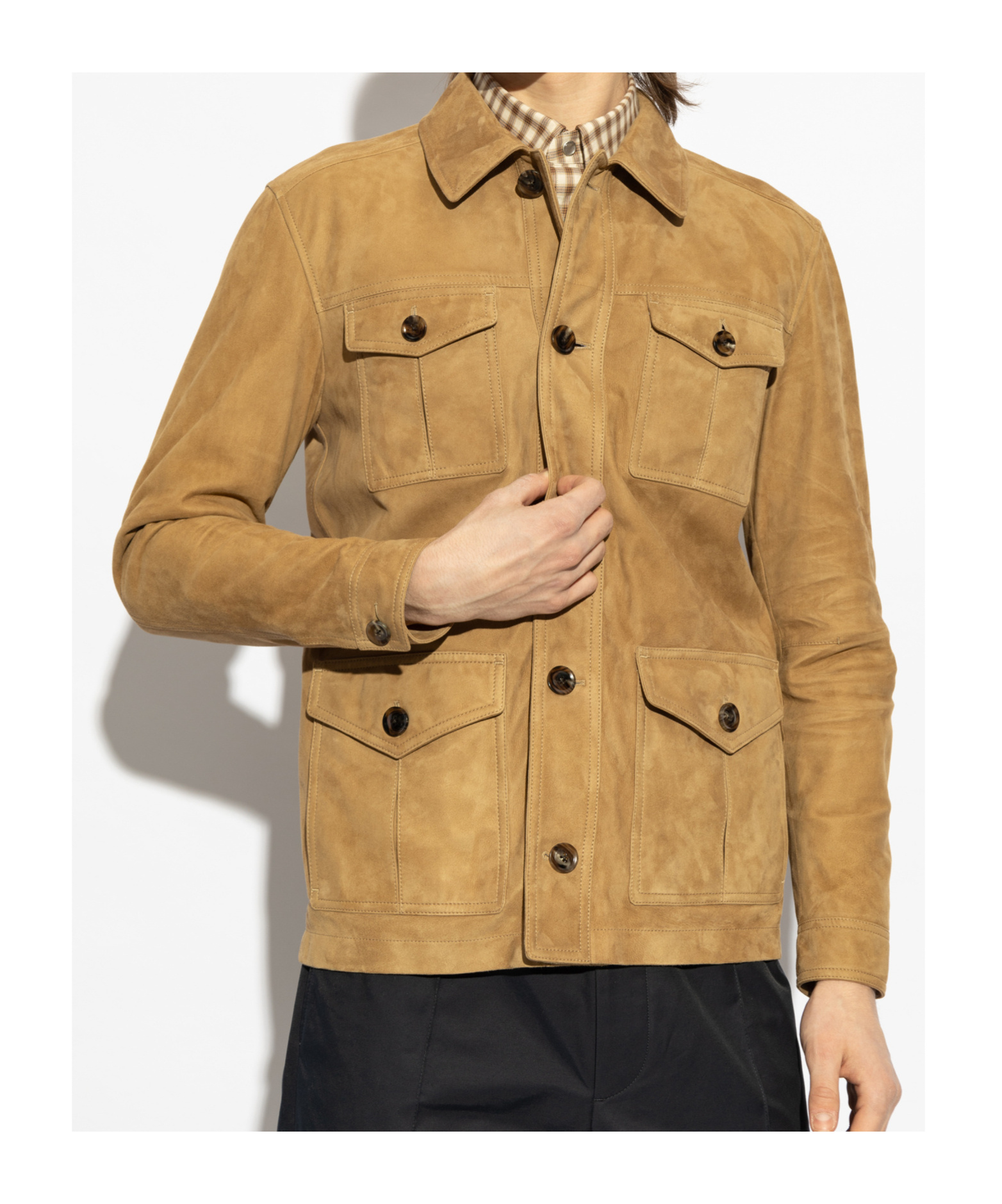 Tom Ford Lapel Long-sleeved Leather Jacket In Nude