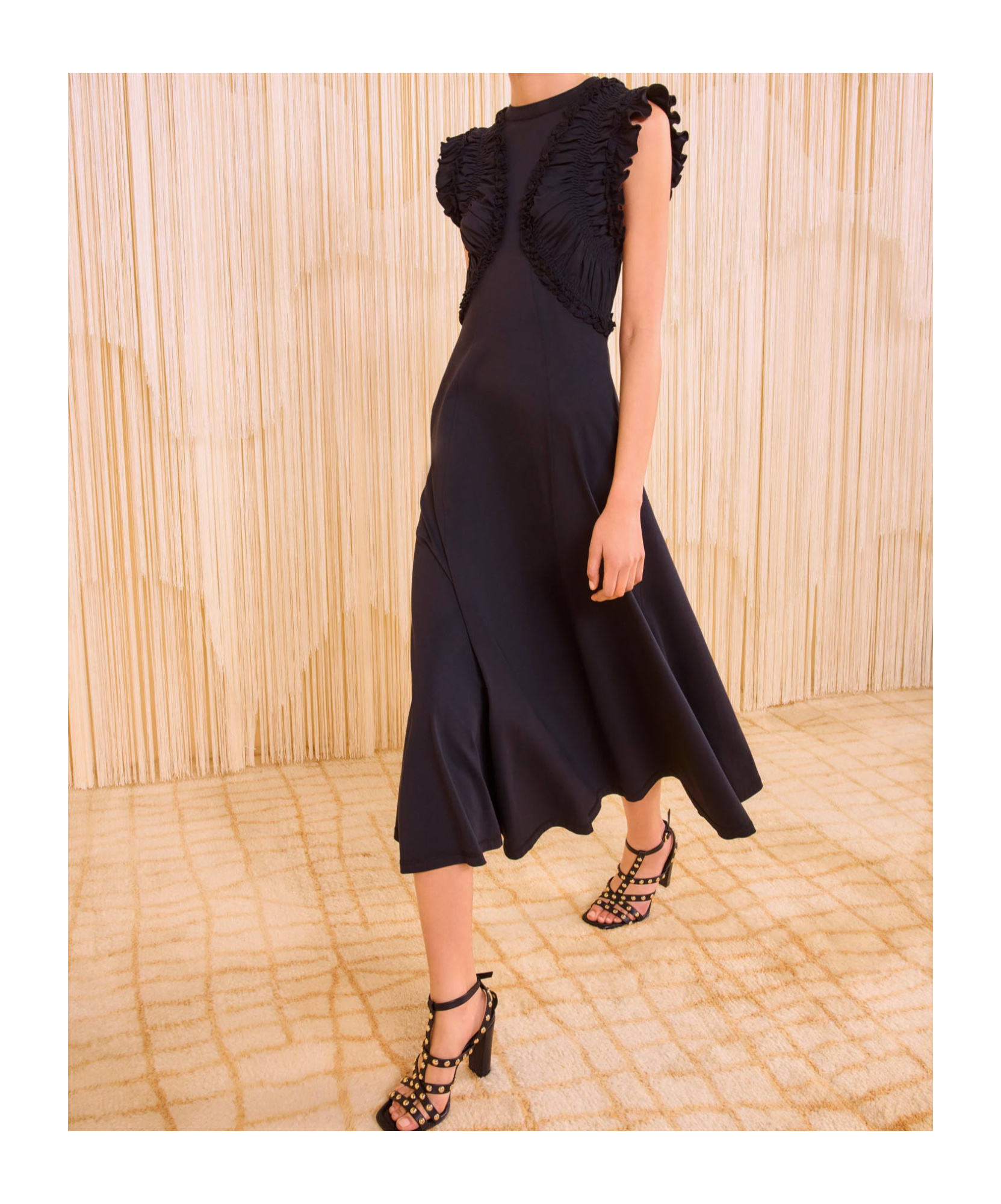 Ulla Johnson Shiva Sleeveless Ruffled Midi Dress Noir In Black