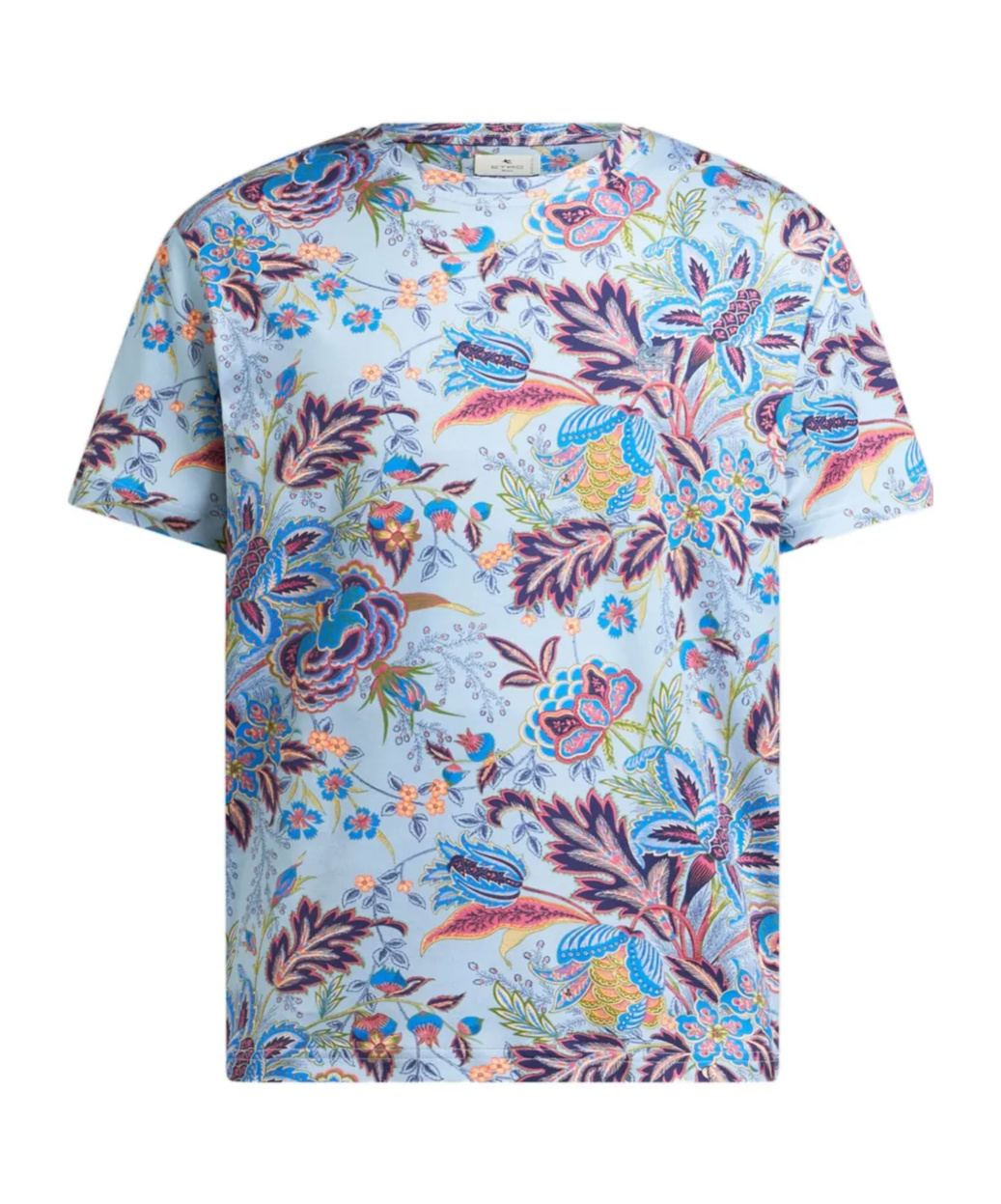 Etro Floral Print Short Sleeve Round Neck T-shirt In Blue