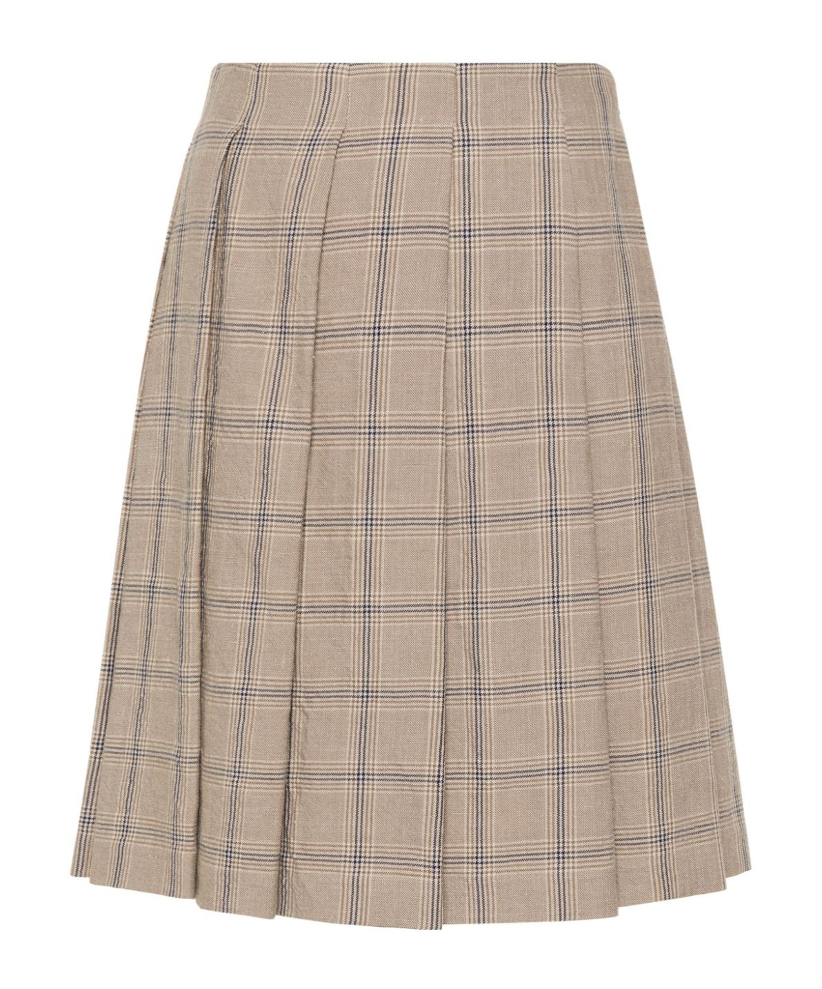 Brunello Cucinelli Plaid Linen-wool Pleated Skirt In Brown