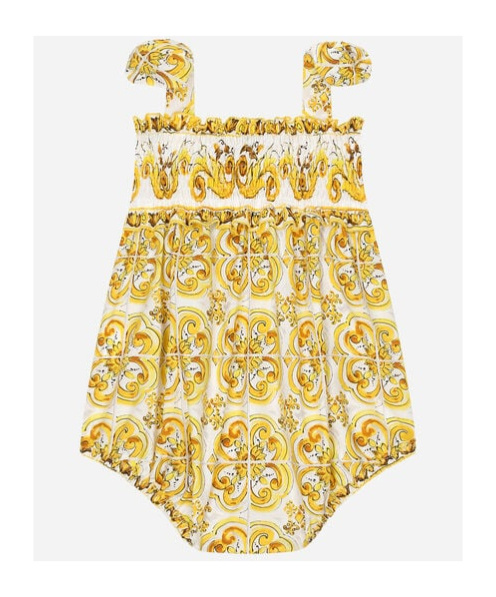 Dolce & Gabbana Majolica-print Cotton Romper In Nude