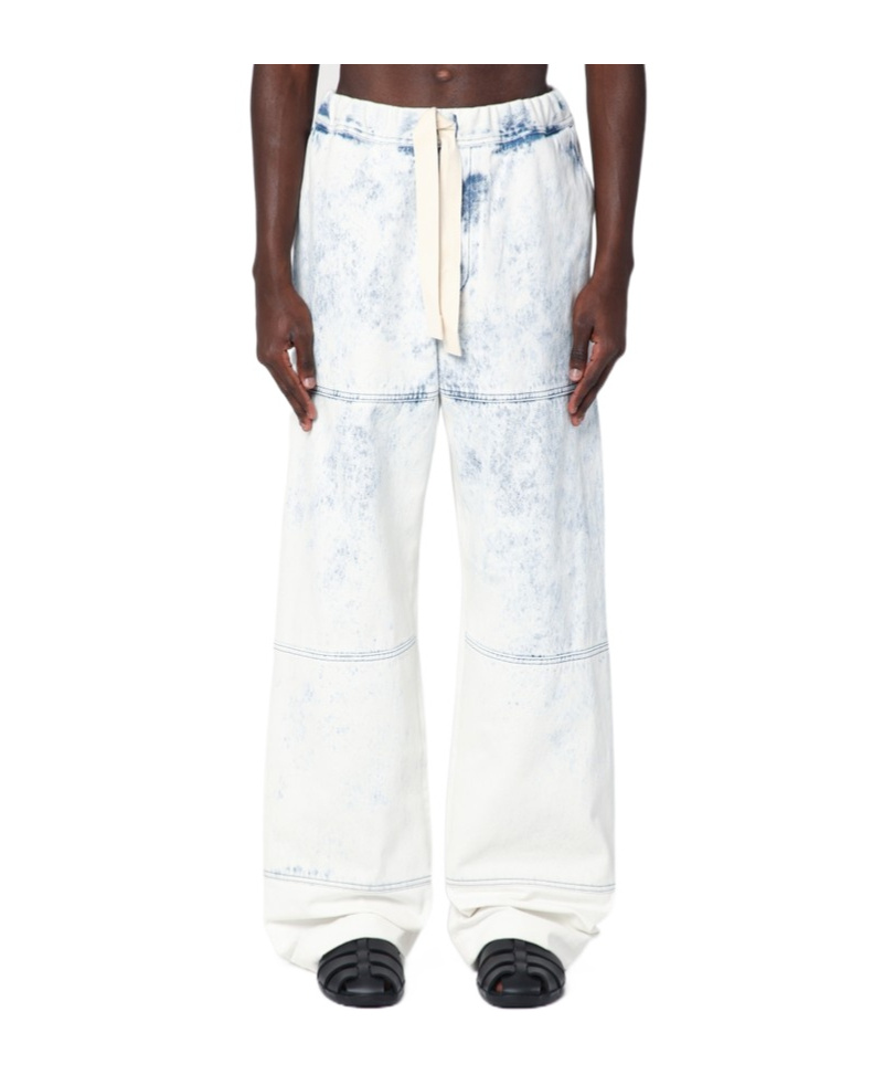 Dries Van Noten Drawstring Wide Leg Denim Trousers In White