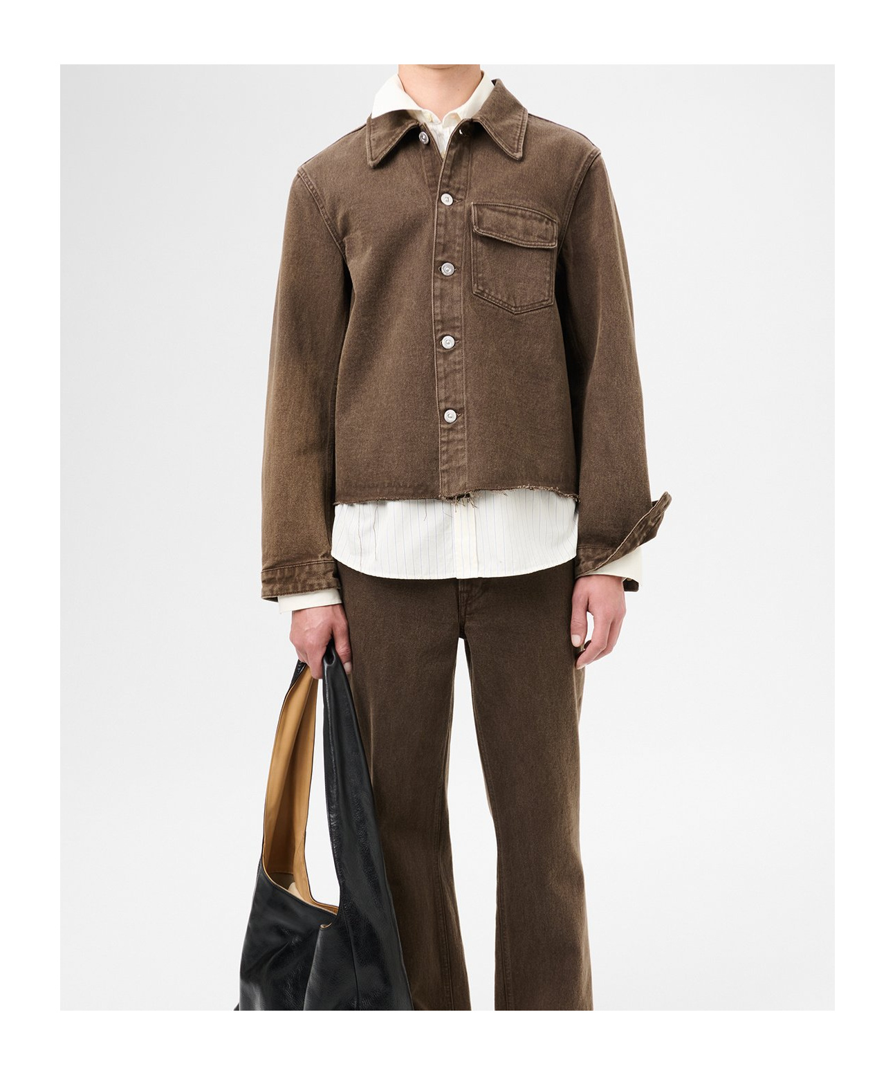 Our Legacy Lapel Long-sleeved Denim Coat In Brown