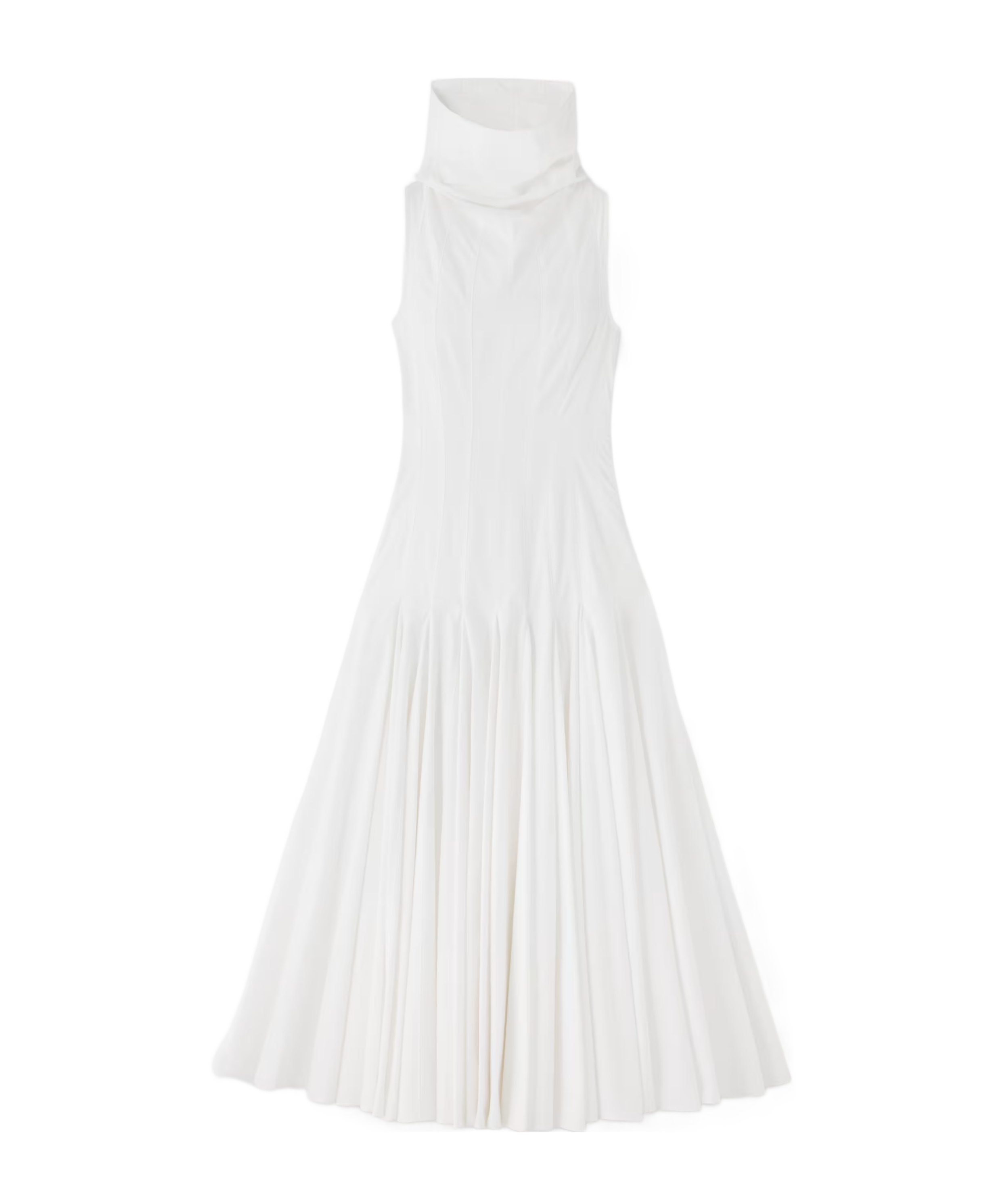 Jacquemus Midi Dress With Flared Skirt And High Neck In White