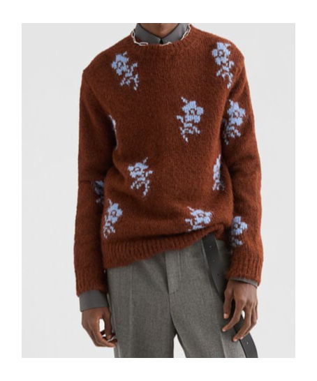 Jil Sander Brick-coloured Alpaca Sweater With Embroidery In Burgundy
