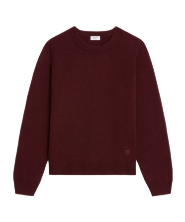 Celine Cashmere Sweater With Tonal Embroidered Design In Maroon