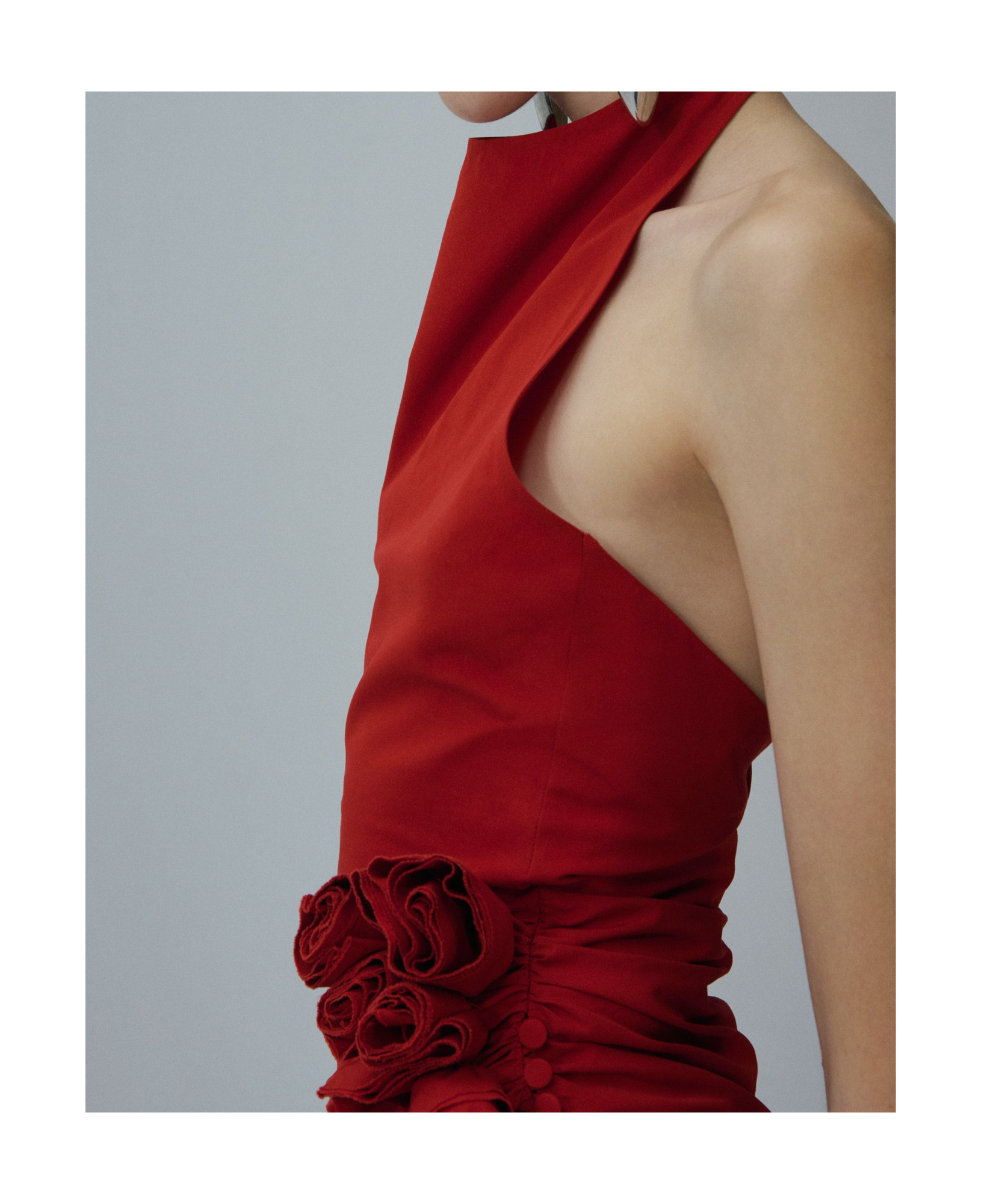 Magda Butrym High Neck Floral Applique Midi Dress In Red In Red
